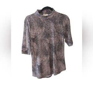 Como Blu Women's Printed Split Sleeve Studded Holiday Blouse SZ M NWT